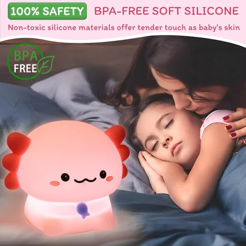 Vista 6 de Axolotl - Luz nocturna para niños – Regulador de intensidad de 3 niveles y temporizador de apagado automático, lámpara de silicona segura