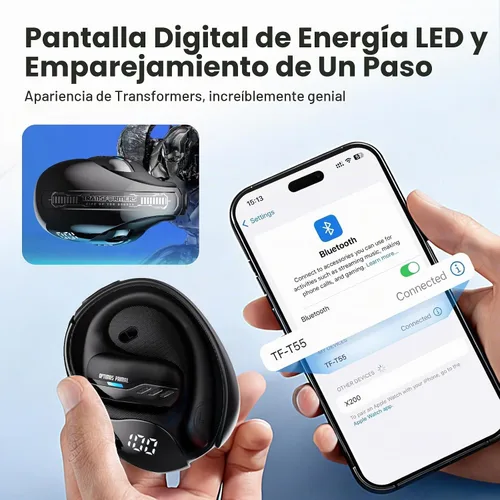 Vista 4 de Transformers Auriculares inalámbricos de oreja abierta Bluetooth 5.4 para correr y entrenar, auriculares sobre la oreja con ganchos impermeables