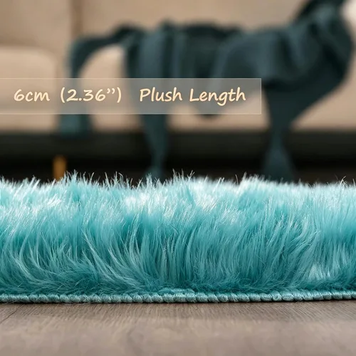 Vista 4 de Faux Fur Sheepskin Rug 2x6 ft, Fluffy Area Rug for Bedroom Living Room Aqua