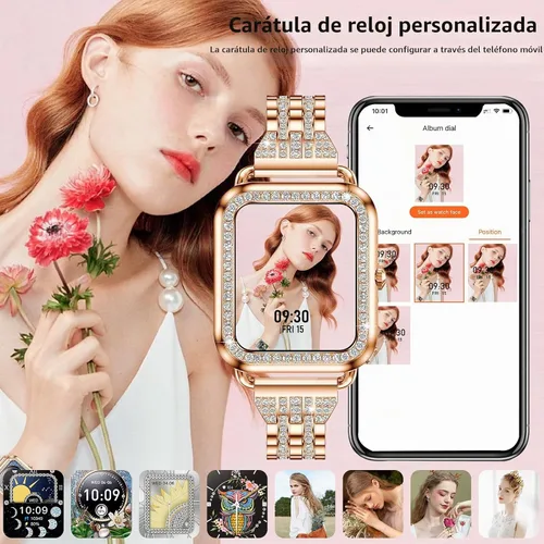 Vista 7 de Efolen Relojes inteligentes para mujeres con diamantes (responder/hacer llamada), reloj inteligente Bluetooth de 1.57" para teléfonos Android iOS