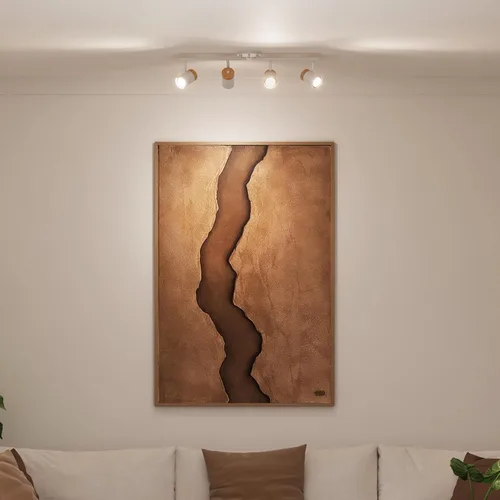 Vista 3 de GLOBE Electric 64000165 28" Iluminación de riel plegable de 4 luces, blanco mate, detalle de acento de tono madera pintado a mano, cabezales de riel