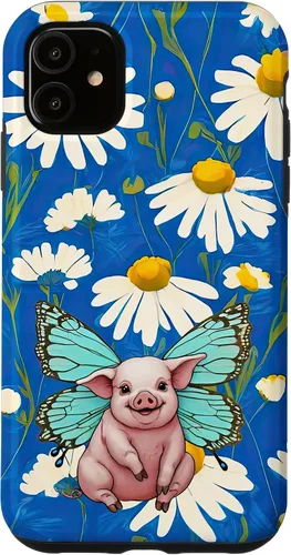 Vista 8 de Adorable Pig Piglet with Butterfly Wings Daisy Flower Sweet Case for iPhone 17