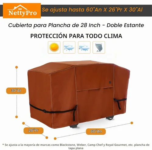 Vista 5 de NettyPro Cubierta para Plancha Blackstone de 28 pulgadas Impermeable Resistente 2 Quemadores Plancha Plana Cubierta para Parrilla de Gas de 28