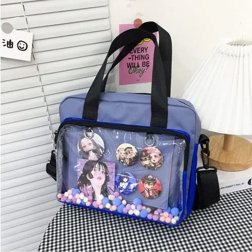 Vista 8 de Ita - Bolso cruzado transparente a juego de color japonés para anime, Lolita, bolsa de exhibición de anime, insignias de anime, bolso de mano
