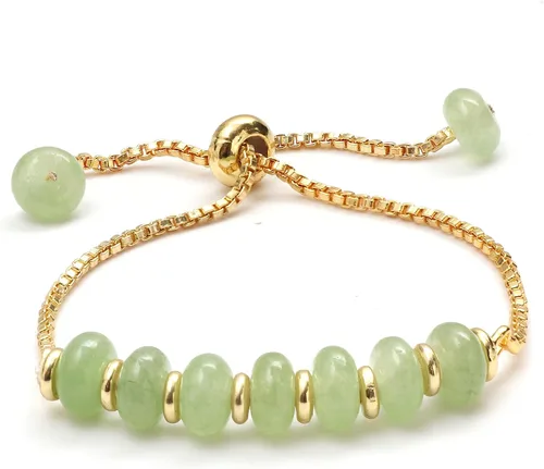 Vista 21 de Gempires - Pulsera de cuentas redondas naturales, chapada en oro amarillo de 14 quilates, joyería hecha a mano, pulseras ajustables para mujer