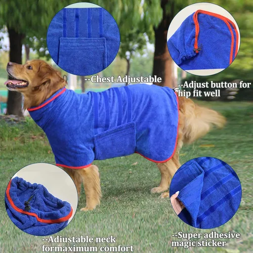 Vista 3 de Abrigo de Secado para Perros - Bata Toalla de Secado Rápido para Perros - Albornoz de Microfibra Súper Absorbente para Mascotas, Cuello Ajustable