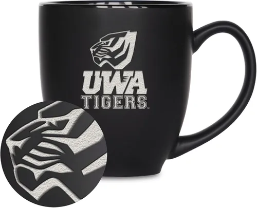 Vista 417 de Rico Industries - Taza de cerámica mate negra con grabado láser estándar de 15oz para NCAA (escuelas T & U) - Para bebidas calientes o frías