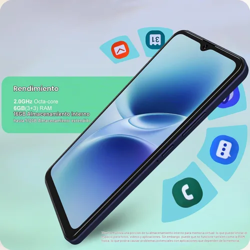 Vista 5 de 6.6 "HD+ teléfono celular 4G Android 12 Teléfono inteligente Octa-Core 6 (3+3)+16GB Expandir 512GB Dual Nano SIM Desbloqueado Teléfonos Android