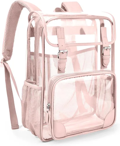 Vista 9 de Mochila transparente de PVC impermeable y resistente al congelamiento, de gran capacidad, elegante y duradera para viajes, Negro, Moderno