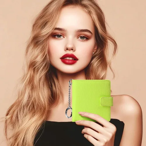 Vista 6 de FurArt Cartera plegable para mujer con 9 ranuras, bloqueo RFID, ventana de identificación, cartera compacta con llavero