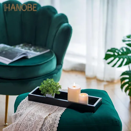 Vista 3 de Hanobe Bandeja rectangular larga y estrecha: portavelas rectangular decorativo negro, bandeja de centro de mesa, bandeja de servir sin asa para mesa