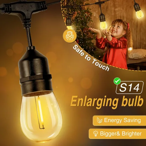 Vista 3 de ZJOJO Tira de luces solares para exteriores, impermeables, de 100 pies, luces solares para exteriores con 30+2 bombillas inastillables IP65, luces