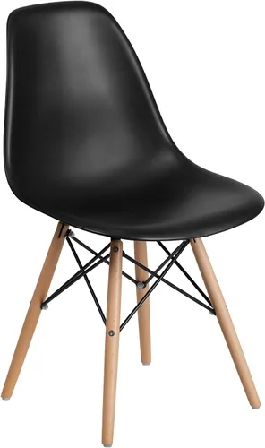 Vista 11 de Flash Furniture - Paquete de 2 sillas Elon Series de plástico negro con patas de madera