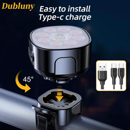 Vista 4 de Bike Lights Front and Back for Night Riding Safety,Super Bright Headlight and Red Rear Tail,IP65 Waterproof USB Charging,with 8 Ultra-Bright LED