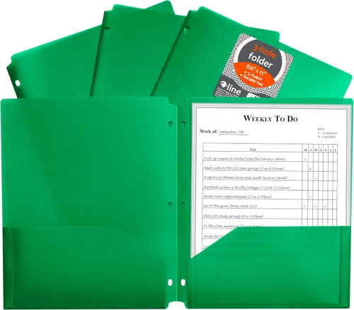 Vista 11 de Carpeta C-Line Poly Portfolio con dos bolsillos, resistente, con tres agujeros perforados, azul, caja de 25 carpetas (32935), Variados