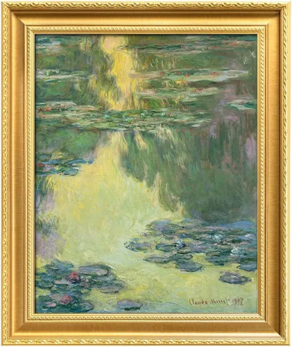 Vista 27 de IPIC - Reproducción artística de los lirios de agua de Claude Monet 1906, impresiones giclée coinciden con el marco dorado clásico, arte de pared