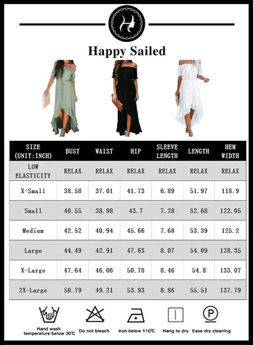 Vista 6 de Happy Sailed - Vestido largo casual con hombros descubiertos para mujer manga corta dobladillo irregular con volantes para dama de honor fiesta
