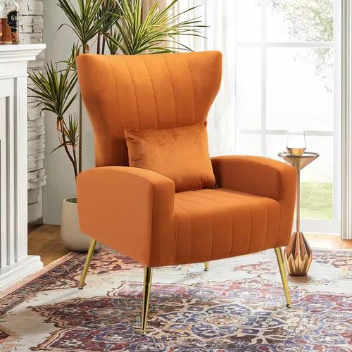 Vista 18 de Silla decorativa de terciopelo con respaldo abatible y cojín lumbar, sillón moderno para sala de estar/dormitorio, silla lateral de recepción