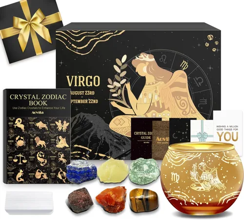 Vista 23 de Conjunto de regalo de cristales de Acuario, signos del zodiaco, piedras de nacimiento de cristales curativos con caja de horóscopo, cristales