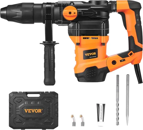 Vista 14 de VEVOR - Rotomartillo SDS-Plus de 1-1/4 pulgadas, taladro con cable de 13 amperios, martillos de astilla de servicio pesado con control de vibración