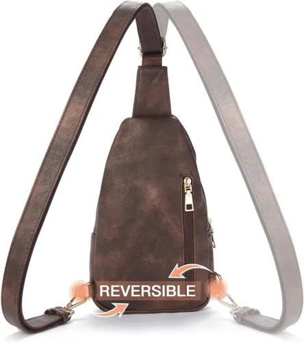 Vista 25 de Telena Riñonera pequeña para mujer, de cuero, cangureras, bolsa de pecho para mujer