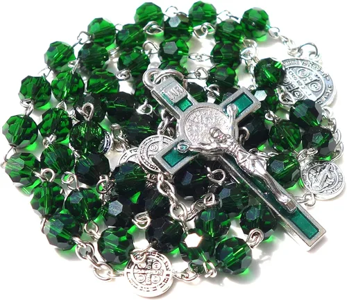 Vista 5 de Rosario Cuentas Benedict Chaplet Cristal Artificial Rosery Cruz Regalos Católicos