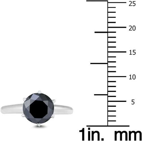 Vista 3 de Anillo solitario redondo de diamante negro de 2 quilates en oro blanco de 14 quilates