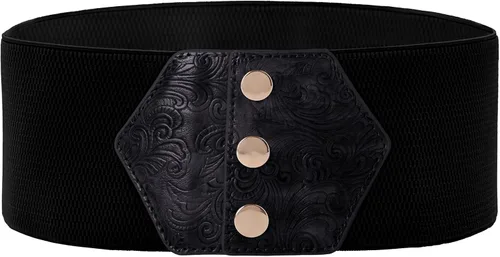 Vista 13 de GRACE KARIN Cinturón con botón de presión para mujer, cinturón elástico ancho para corsé, para vestido, con cintura elástica estirable Negro