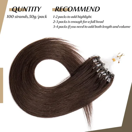 Vista 129 de SEGO Extensiones de cabello humano con micro cuentas, extensiones de cabello humano con micro bucle, lacio, natural, fusión fría, 1.76 oz/paquete