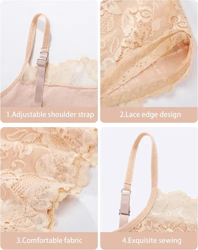Vista 4 de Bencailor Paquete de 6 camisolas de encaje para mujer, parte superior sin mangas, brasier corto para niñas