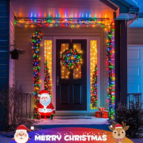 Vista 7 de Luces de Navidad Multicolor Conectables para Exteriores Impermeables, 66 pies 200 LED Luces de Navidad LED para Interiores con Enchufe, 8 Modos