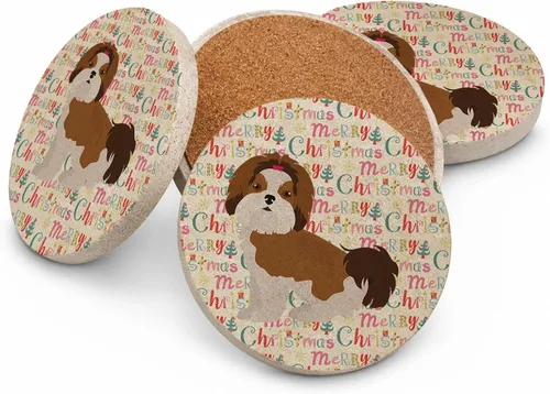 Vista 167 de Abyssinian Sand Terrier Merry Christmas - Posavasos grandes de piedra arenisca (4 unidades)