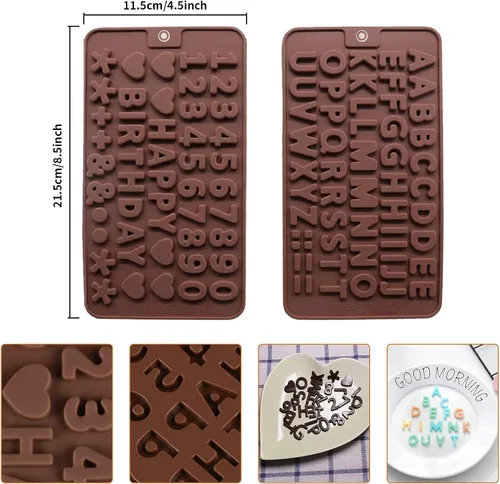 Vista 3 de Juego de moldes de chocolate, moldes de corazón de chocolate, molde de corazón rompible con martillo, moldes de números y letras para decoración