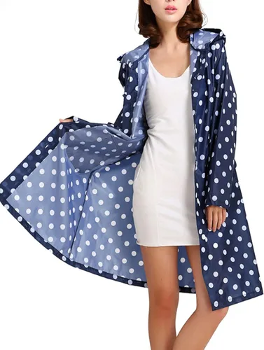 Vista 4 de Tonfei Women's Long Waterproof Raincoat Cute Polka Dot Lightweight Packable Rain Jacket with Hood for Women Teen Girls