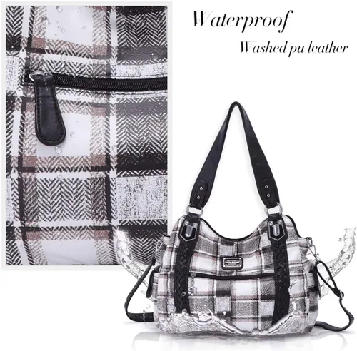 Vista 6 de Angel Barcelo - Bolsa de hombro amplia para mujer, diseño Hobo, cuero lavado