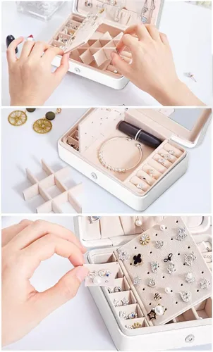 Vista 4 de CHYA Joyero pequeño para mujeres y niñas, estuche organizador de joyas de viaje de piel sintética, soporte portátil para almacenamiento de joyas