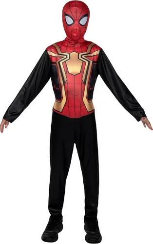Vista 7 de Marvel Integrated Spider-Man - Disfraz oficial de Halloween para jóvenes, overol impreso de alta calidad con máscara de tela