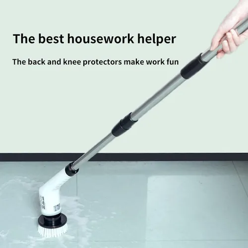 Vista 4 de Limpiador eléctrico giratorio, cepillo de limpieza inalámbrico con extensión ajustable para el hogar, 9 cabezales de cepillo reemplazables, 2