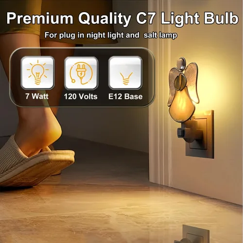 Vista 2 de Night Light Bulbs 7 Watt,E12 Candelabra Base,120V,for Nightlight and Salt Lamp,Warm White,6 Pack
