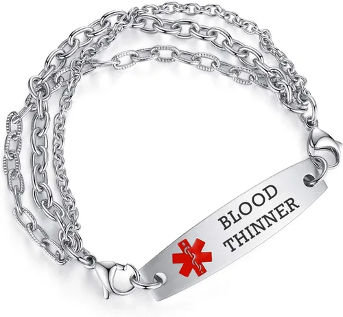 Vista 106 de Brazaletes de alerta médica ajustables de 7.5" a 9" para mujer/hombre, de acero inoxidable, intercambiables Cadena de bloque