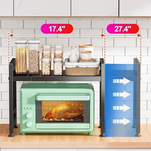 Vista 2 de Kitstorack Estante ajustable para horno de microondas, estante para microondas resistente de 2 niveles con tablas de cortar, soporte para estantes