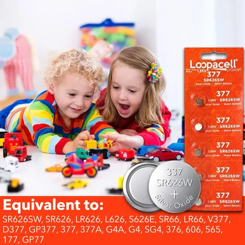 Vista 10 de LOOPACELL 377/376 / SR626W / SR626SW / Baterías de reloj de óxido de plata (paquete de 5) – Batería de celda de moneda de larga duración de 1.55 V
