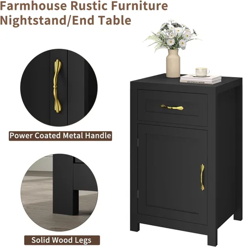 Vista 6 de Mesa Auxiliar de Estilo Granja, Mesita de Noche Rústica de 30" de Alto con Cajón y Gabinete de Almacenamiento, Mesa Lateral de Sofá de Madera