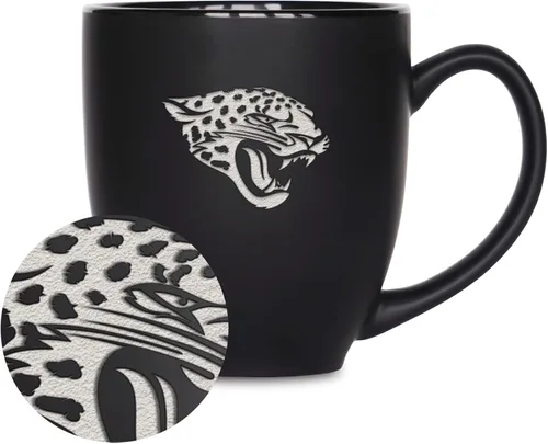 Vista 19 de Rico Industries Taza Bistro Mate Negra de Fútbol Americano NFL de 15 onzas - Para Bebidas Calientes o Frías - Logotipo del Equipo Grabado para una