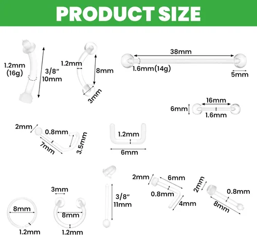 Vista 2 de Yolev 66 piezas de retenedores de piercing transparentes para cirugía – Flexible Bioflex nariz tabique oreja ceja lengua ombligo anillos