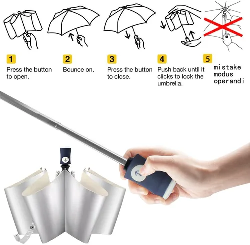 Vista 14 de FDJASGY Capa de revestimiento plateado, bloqueo de tela UV 99.9%, paraguas compacto plegable de viaje, paraguas automático resistente al viento