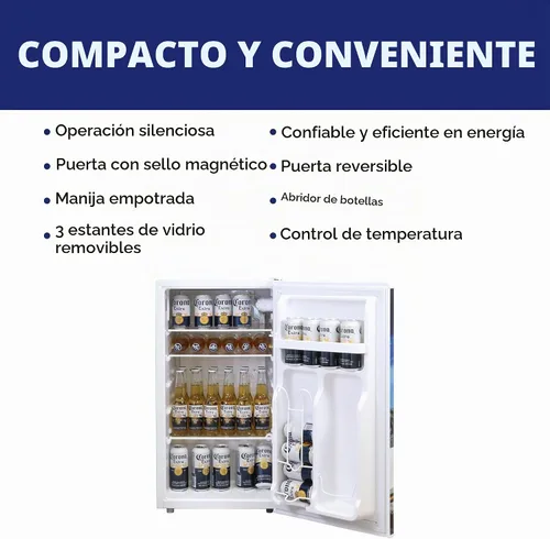 Vista 5 de Koolatron COR90 Corona - Frigorífico compacto de 3.2 pies cúbicos, 90 L, abrebotellas Licensed Corona Graphics, Built-In Bottle Opener, 3 Glass