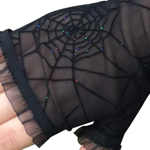 Vista 5 de Soochat Guantes sin dedos de encaje de telaraña de Halloween, Negro