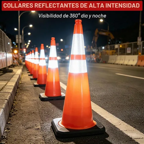 Vista 4 de OrangeStar Paquete de 6 conos de tráfico de 36 pulgadas con base de goma pesada, 2 collares reflectantes, conos de seguridad grandes para Naranja