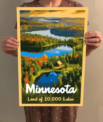 Vista 4 de GO SEE DESIGN Póster de viaje de estilo vintage de Minnesota The Land of 10,000 Lakes, 8 x 10, 12 x 18, 18 x 24, 24 x 36 pulgadas, postal de 4 x 6